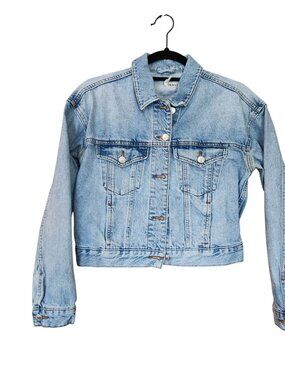 Topshop Moto Womens Denim Jacket Medium Wash Blue Cotton Trucker US 4 UK 8